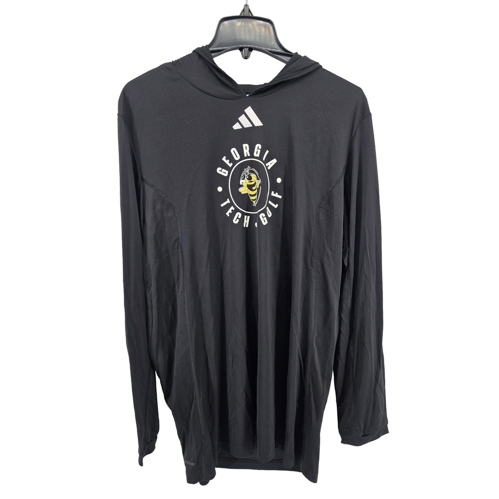 Adidas Georgia Tech Golf Mens LT Black Aeroready Long Sleeve Hooded Shirt HS1345